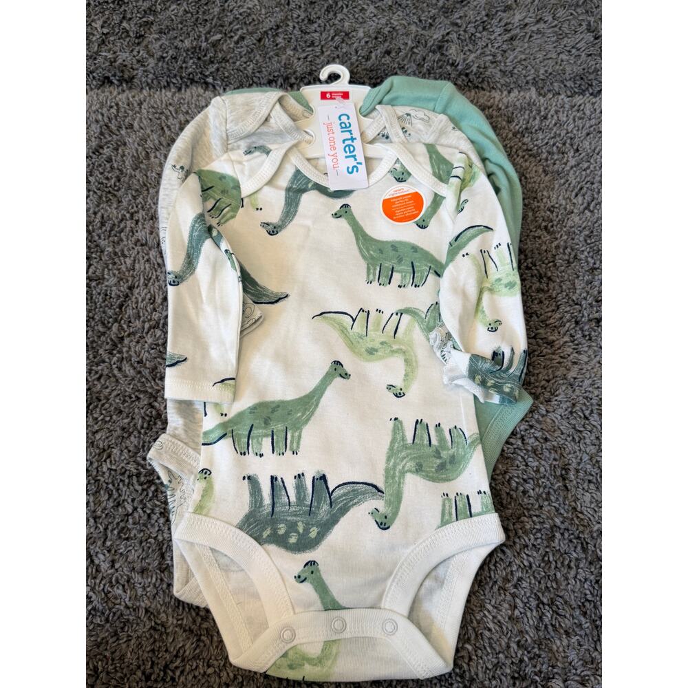 Boys Dinosaurs Carters 3 pack‎ Long-sleeve Bodysuit Set, New! 6M